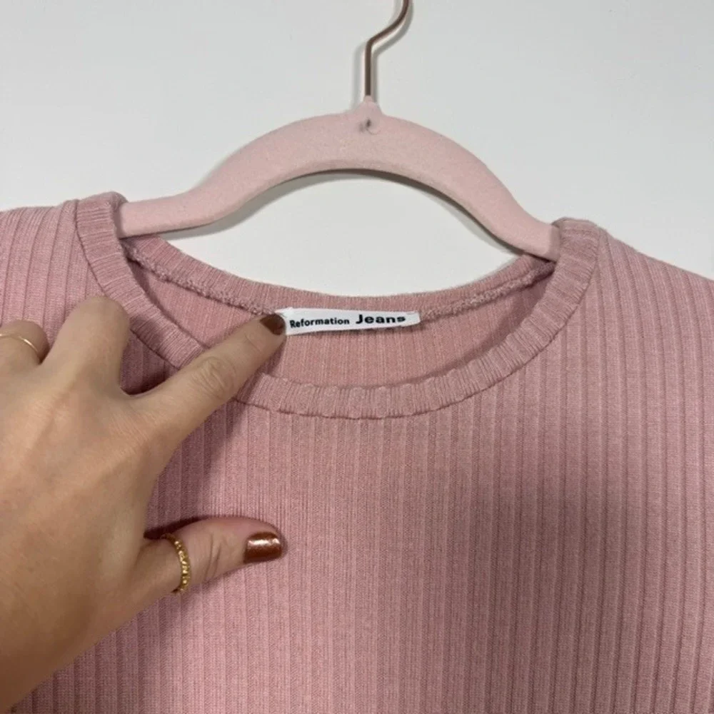 Reformation Jackie Blush Dusty Rose Ribbed Cropped Long Sleeve Top | Size S